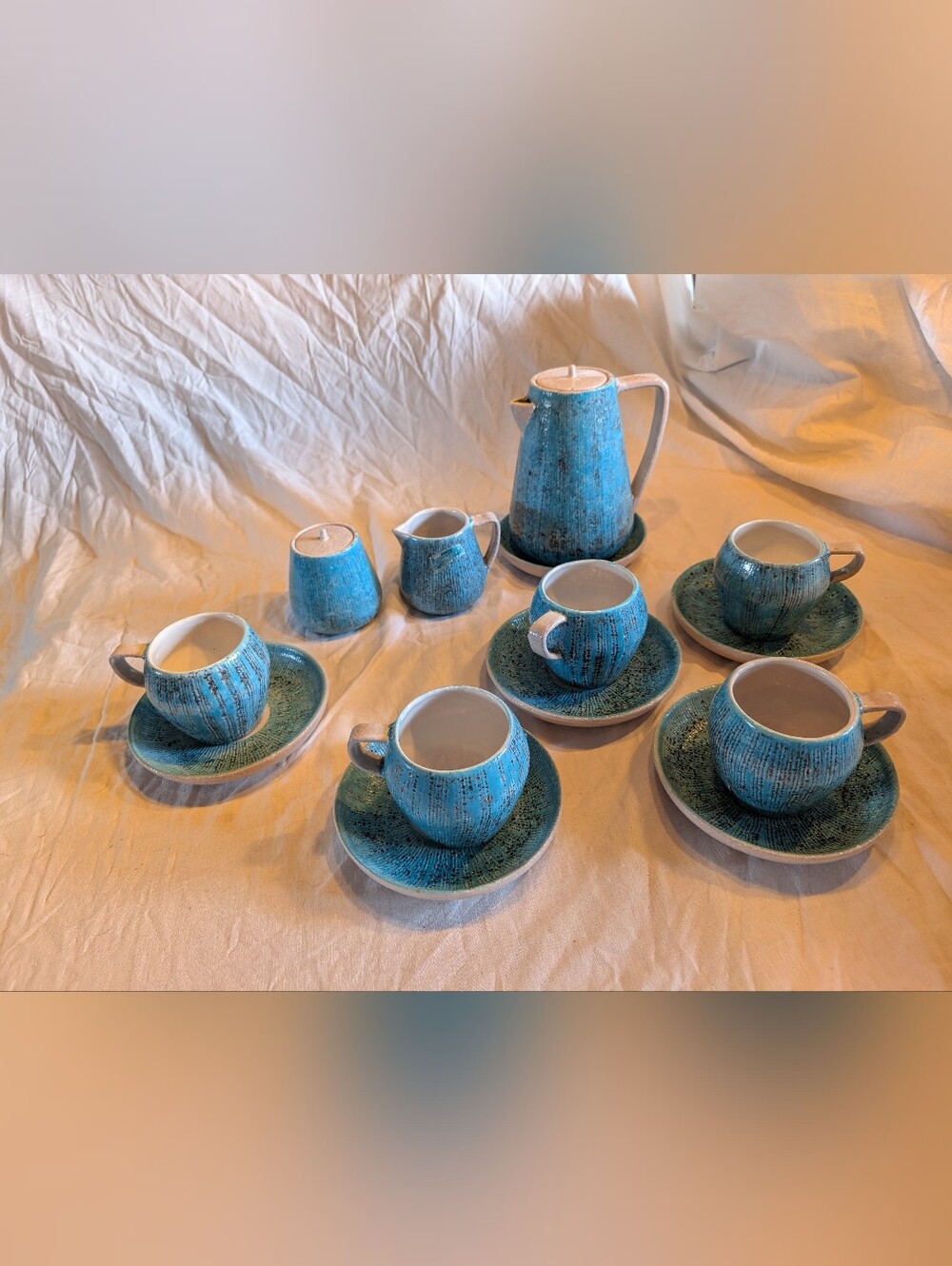 Handcrafted Italy Turquoise Ceramic Coffee Service Set